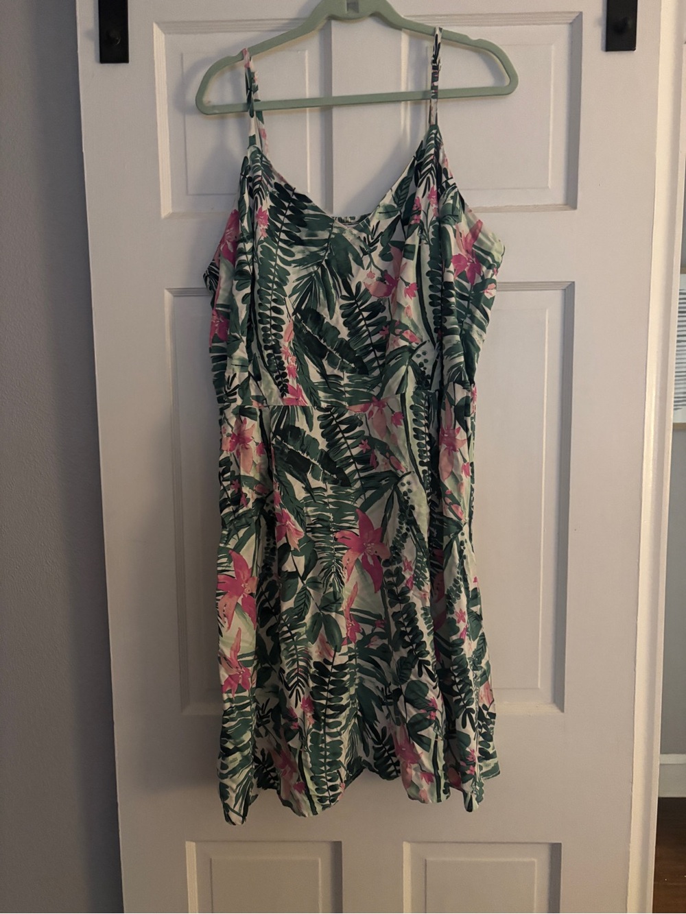 Old Navy Green and Pink Tropical Slip Dress
